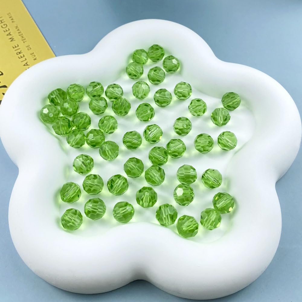 50 PCS 10mm Crystal Glass Beads Round Multiple Faceted Loose Spacer Glass Beads for DIY Handcrafte Bracelet Necklace Earring Jewelry Making(Light Green)