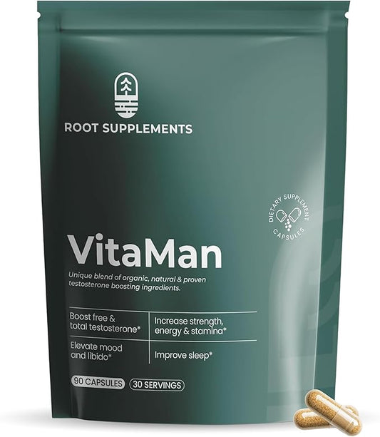 VitaMan Natural Testosterone Support with Tongkat Ali, Mucuna Pruriens, Black Galingale, 90 Capsules