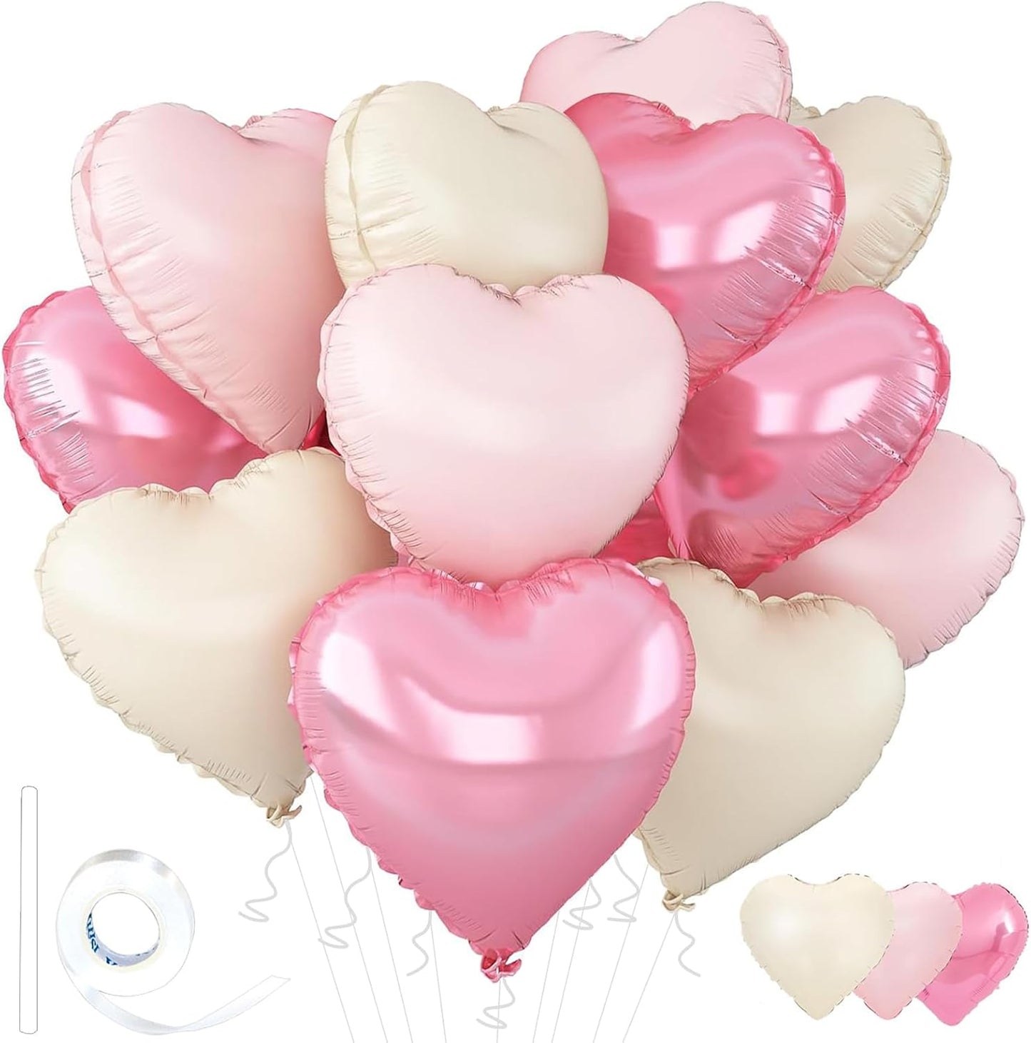 Pink Heart Balloons,18inch Bright Pink Heart Shaped Foil Balloons & Pastel White Helium Mylar Balloon for Anniversary Wedding Engagement Birthday Party Baby Shower Decorations(12Pcs)