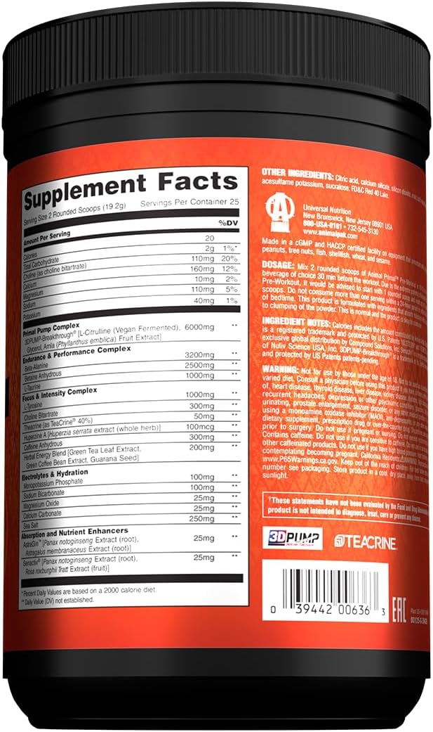 Animal Primal Muscle Hydration + Preworkout Powder – Contains Beta Alanine, 3DPump, Caffeine & Electrolytes – Improves Energy, Focus, Endurance & Absorption – New Dragon Berry Flavor, 16.9 oz