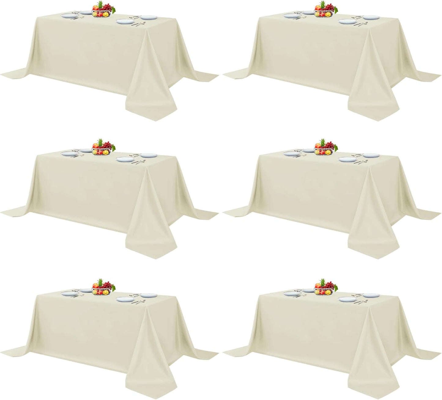 Fitable Ivory Rectangle Table Clothes, 6 Pack - 90 x 156 Inch - Reusable and Washable Tablecloths, Polyester Fabric Table Covers for Wedding, Party, Banquet, Formal Events