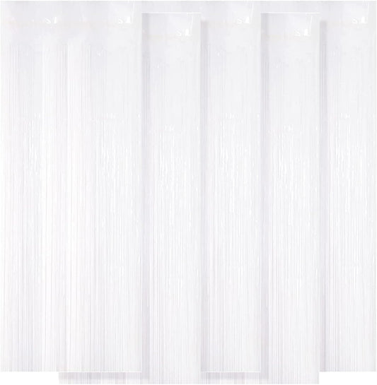 5 Pack White Fringe Foil Curtain 3.2ft x 8.2ft Tinsel Backdrop Streamers for Birthday Party Decoration Wedding Christmas