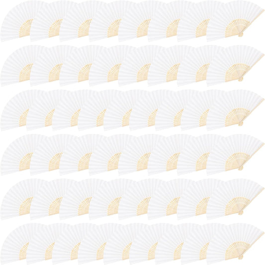 MCEAST 50 Pieces Silk Folding Fan with Bamboo Frames, Handheld Fan Folding Hand Fan Foldable Fan for Wedding Gifts, Party Favors, Home Decoration, White