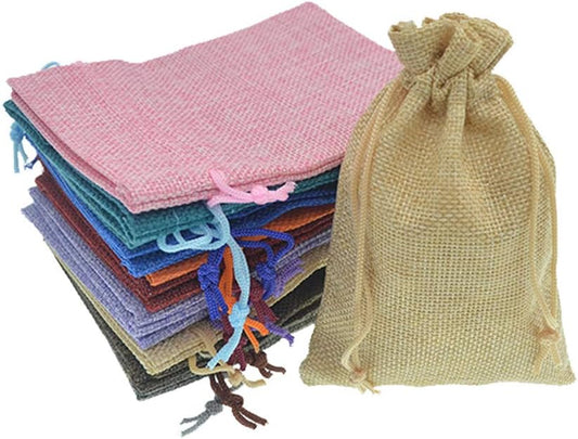 20Pcs Burlap Bags with Drawstring, Assorted Colored Small Jute Sacks Christmas Wedding Party Favor Gift Bags, Jewelry Candy Pouches 3.9 x 5.5 inch
