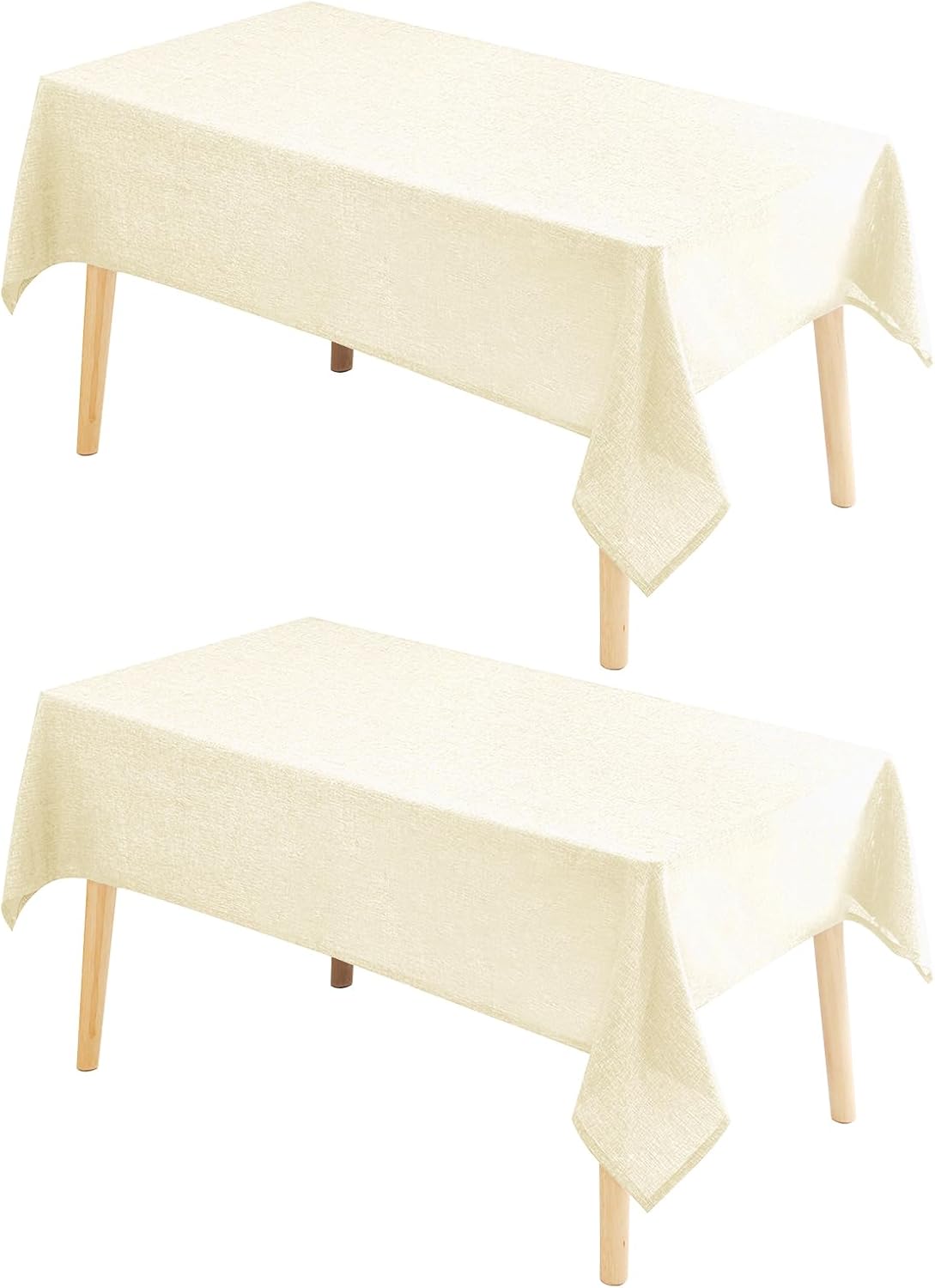 Hiasan 2 Pack Faux Linen Rectangle Tablecloth - Wrinkle and Stain Resistant Washable Table Cloth for Kitchen Dining Room Holiday Table Cover for Party Dinner, Champagne, 90 x 132 Inch