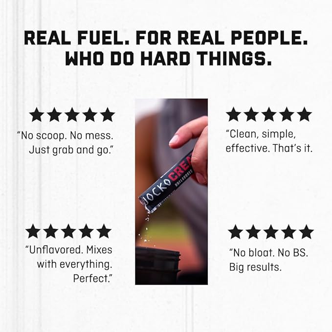 Jocko Fuel Creatine Stick Packs - Creatine Monohydrate Powder Travel Packs for Men & Women, Supplement for Athletic Performance & Muscle Health, 30 Servings 150g (Unflavored)