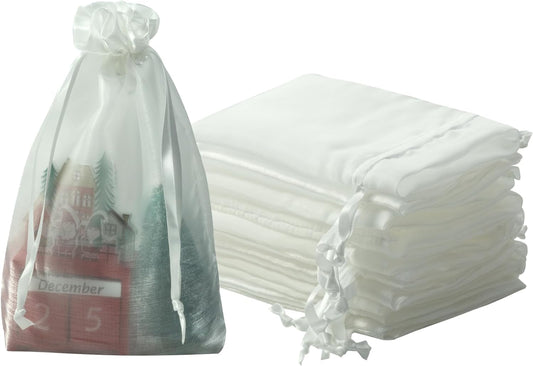 QIANF 20 Pcs White Small Organza Bags 6X9 inch for Wedding Favors with Drawstring, Mini Mesh Gift Bags Jewelry Pouch for Candy Bridal Shower Party Favor Baby Shower Christmas