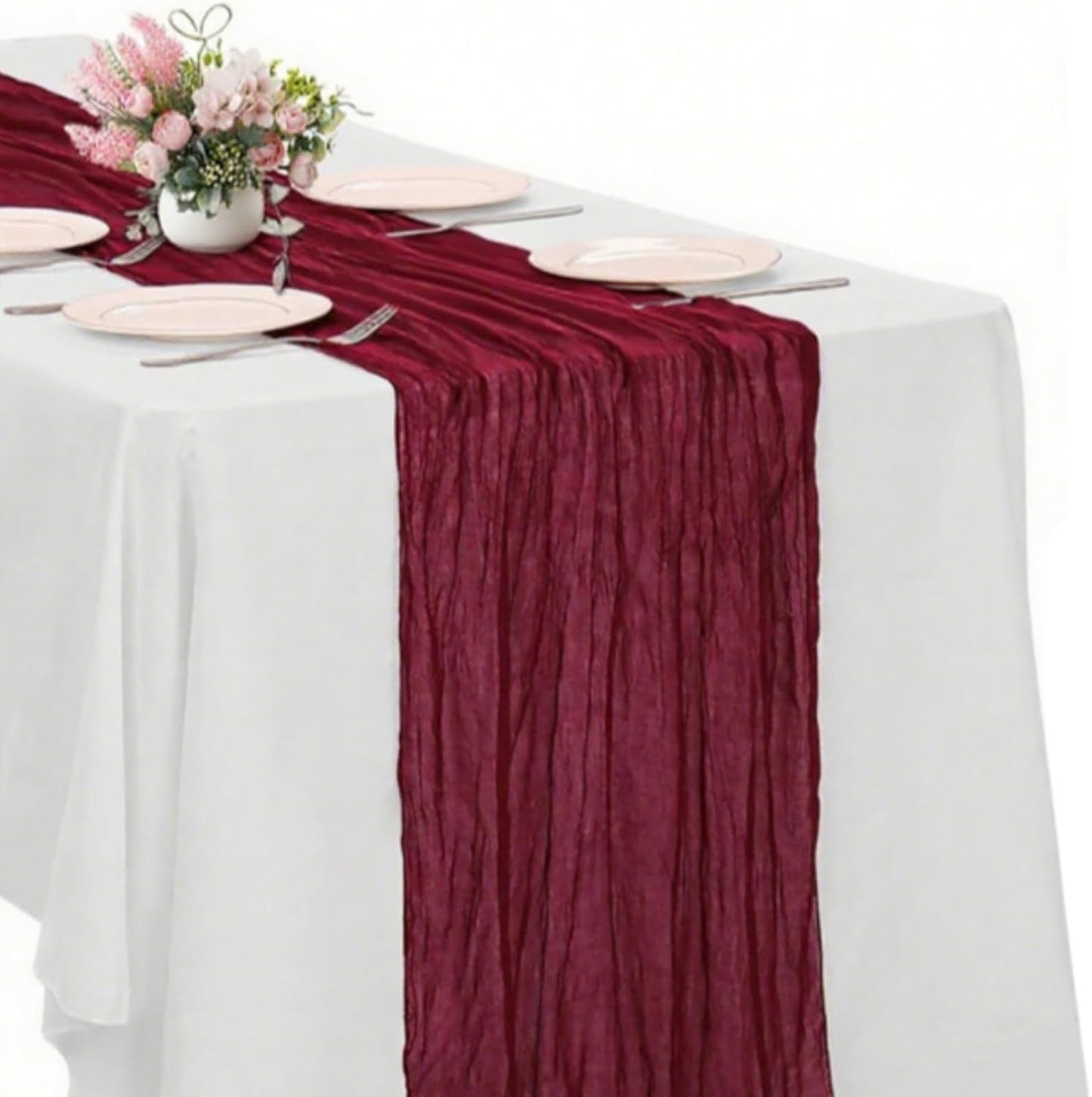 Wine red Cheesecloth Table Runner -21*120Inch Long Boho Wedding Table Decor, Rustic Gauze Fabric Runner for Bridal Showers, Baby Showers & Parties (Sheer, Lightweight, Wrinkled Design)