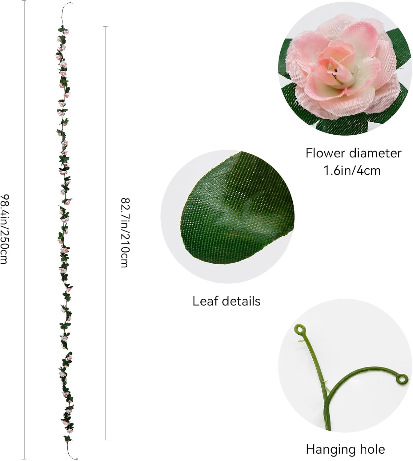 12 PCS 98.4 FT Artificial Flower Garland Rose Garland for Wedding Room Decor（12,Light Pink）