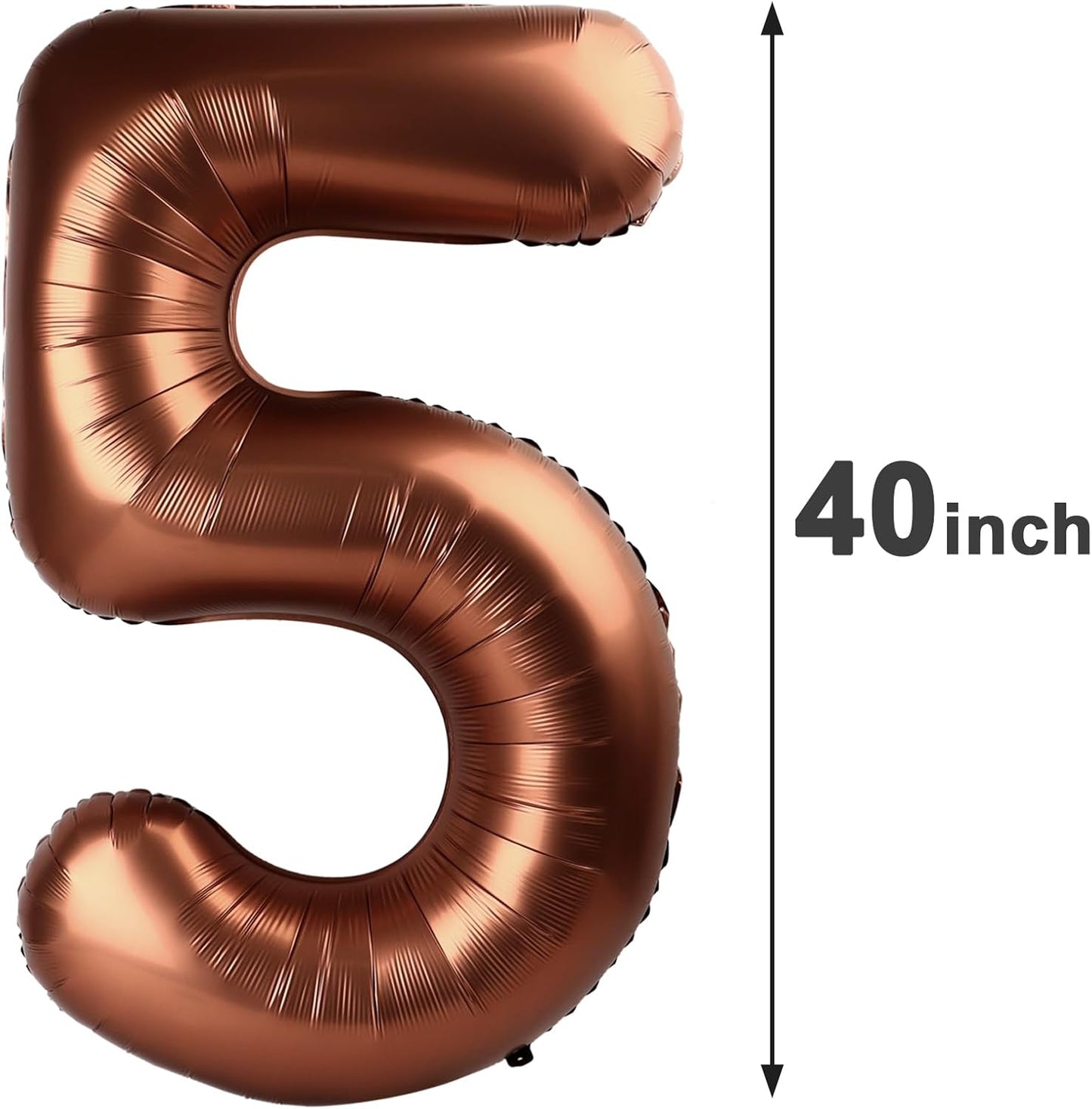 Coffee Brown 40 Inch Large Number 5 Birthday Balloon, 2025 Five 5th 15 25 35 50 55 Birthday Celebration Decorations, Dark Brown Foil 5 Mylar Helium Balloons Girl Boy Anniversary Party Supplies