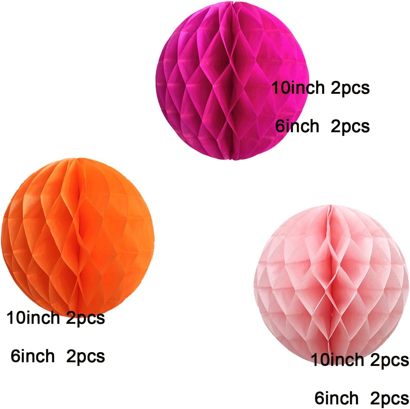 Hot Pink Orange Paper Honeycomb Balls,12 Pack Hanging Tissue Pom Poms for Birthdays,Weddings,Home Party Decoration(Hot Pink,Pink,Orange)