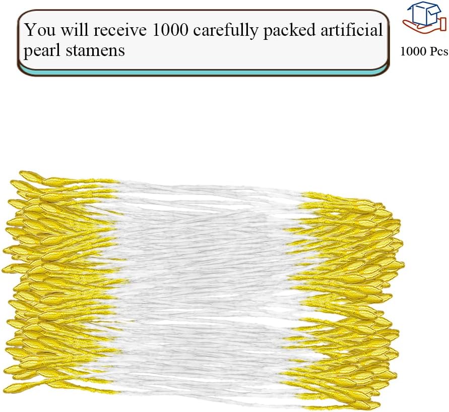 HAHIYO 1000Pcs 1mm Yellow Pearl Double Head Flower Pistil for Flower Making Scrapbook Decoration Mini Handmade Artificial Pistil Pearlized Floral Stamen Pollen