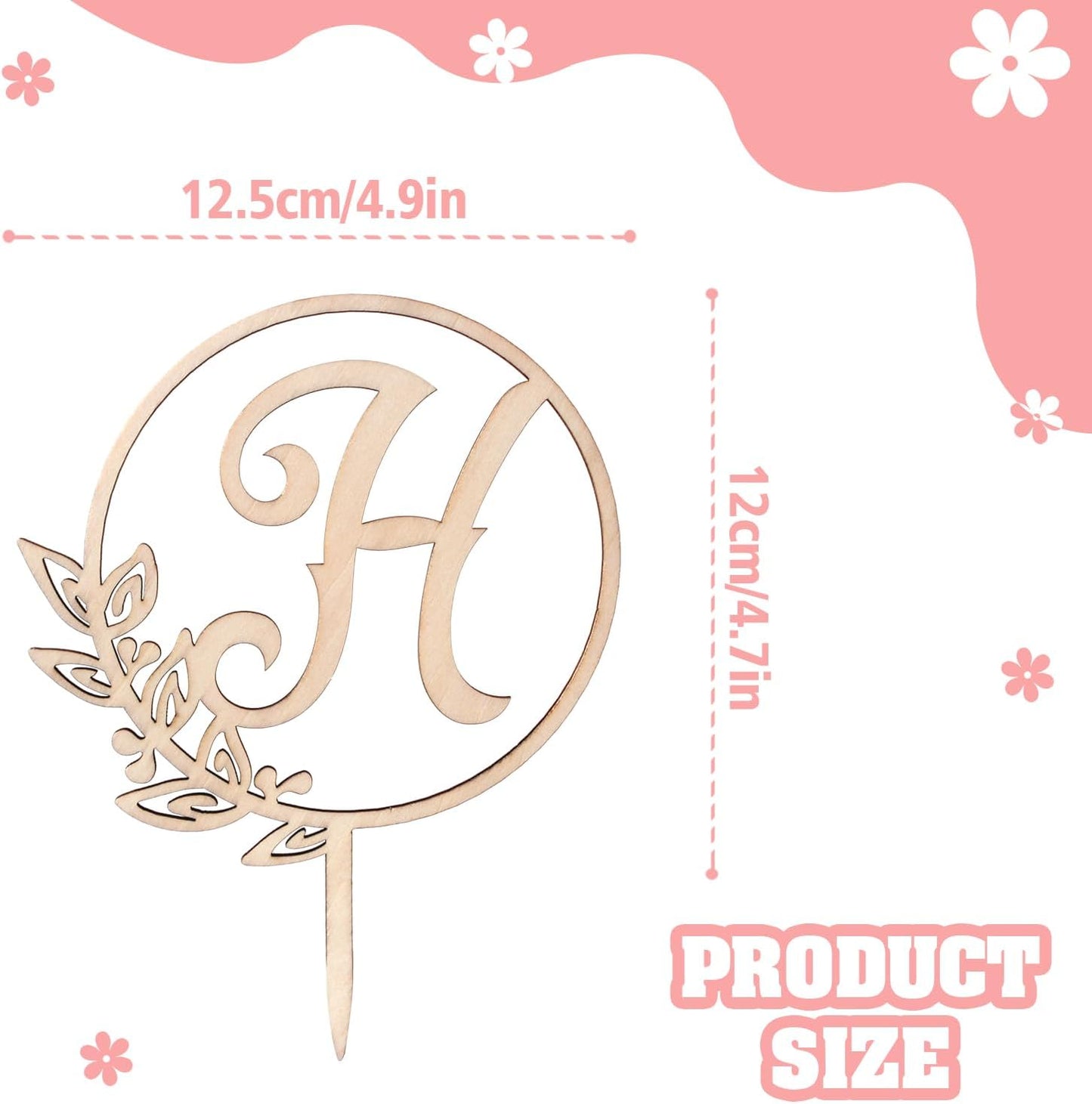 LINGTEER Personalized Inital Letter H Wooden Cake Topper Perfect for Birthday Rustic Wedding Anniversary Party Keepsake Decoration