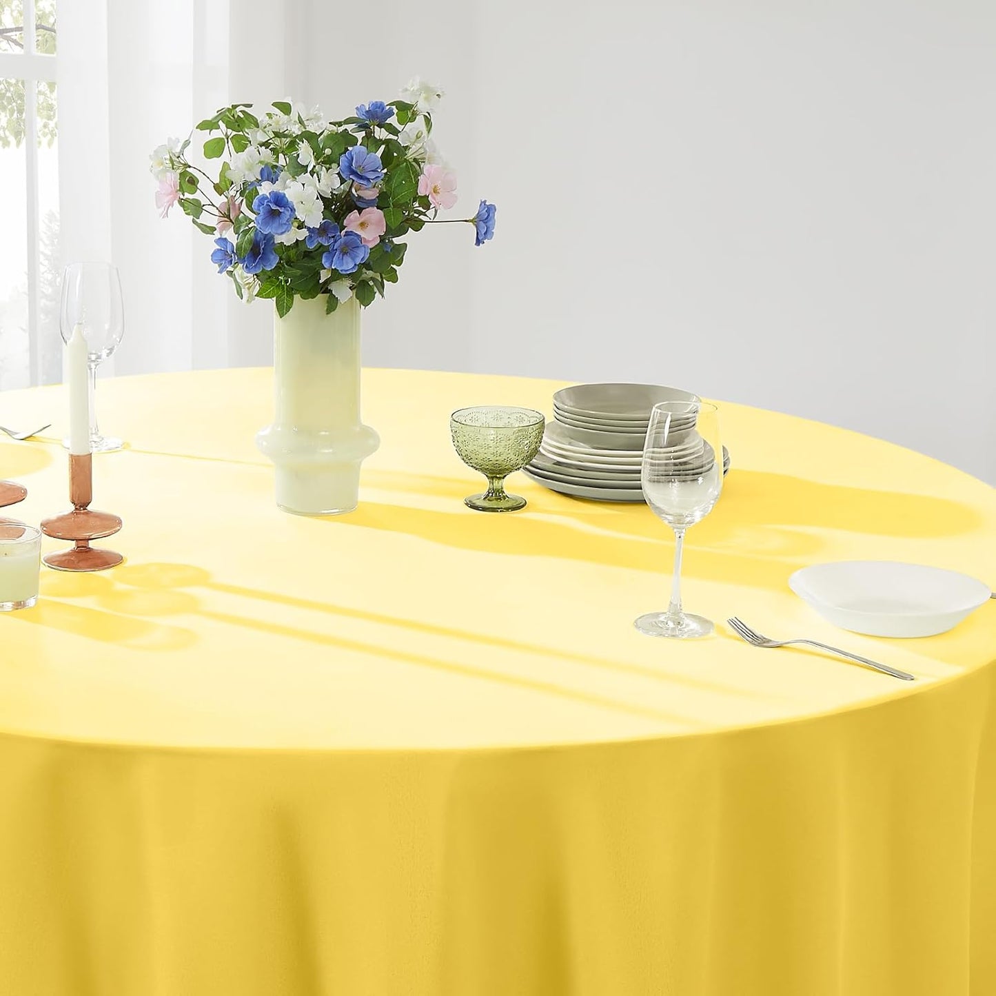 Round Tablecloth 120 Inch 6 Pack Yellow Tablecloths Washable Decorative Linen Polyester Table Clothes Cover for Dining Table Banquets Buffet Parties and Wedding