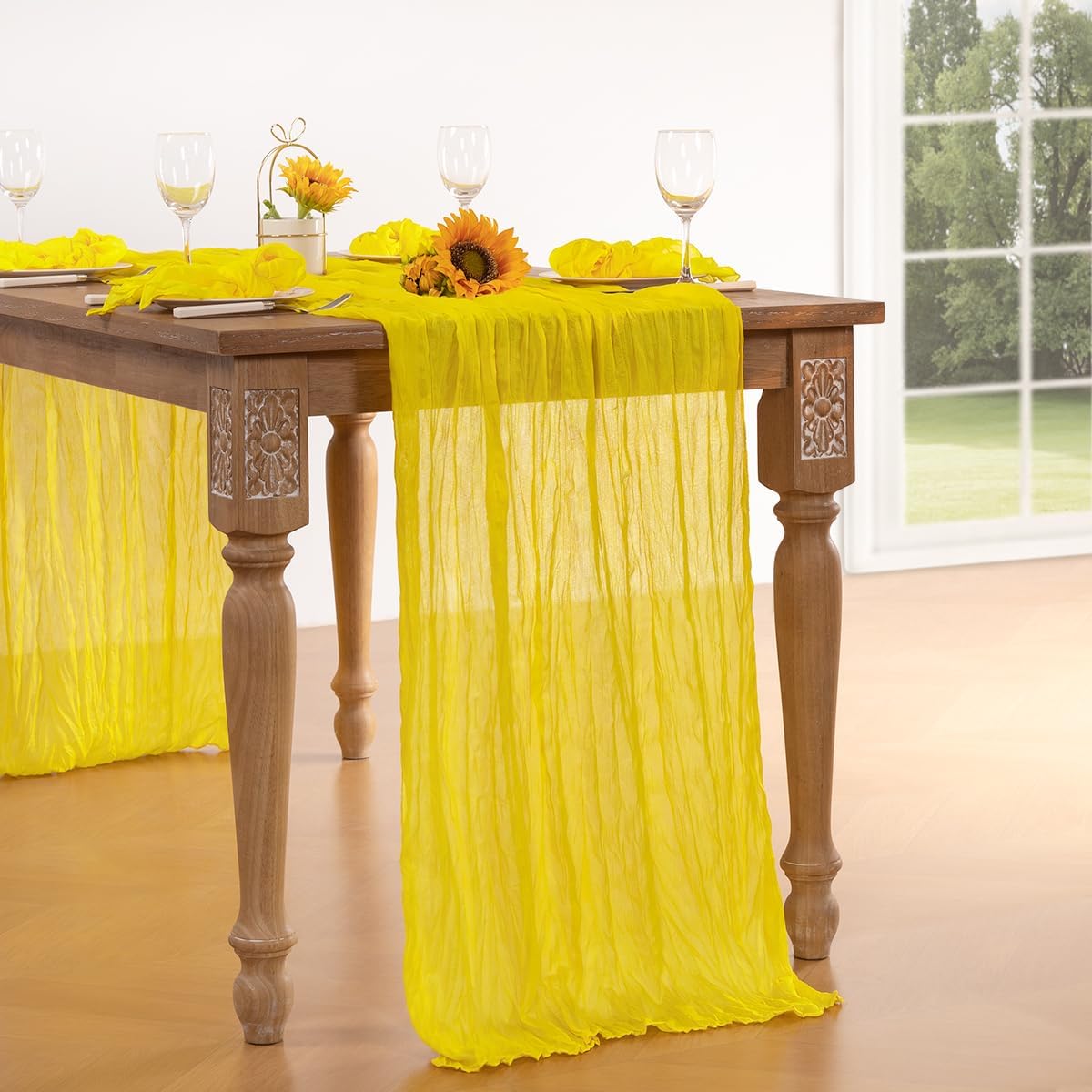 Lemon Yellow Cheesecloth Table Runner Fall Table Runner Boho Gauze 120 Inches Yellow Cheese Cloth Fall Table Decorations for Thanksgiving Wedding Bridal Baby Shower Parties Decor