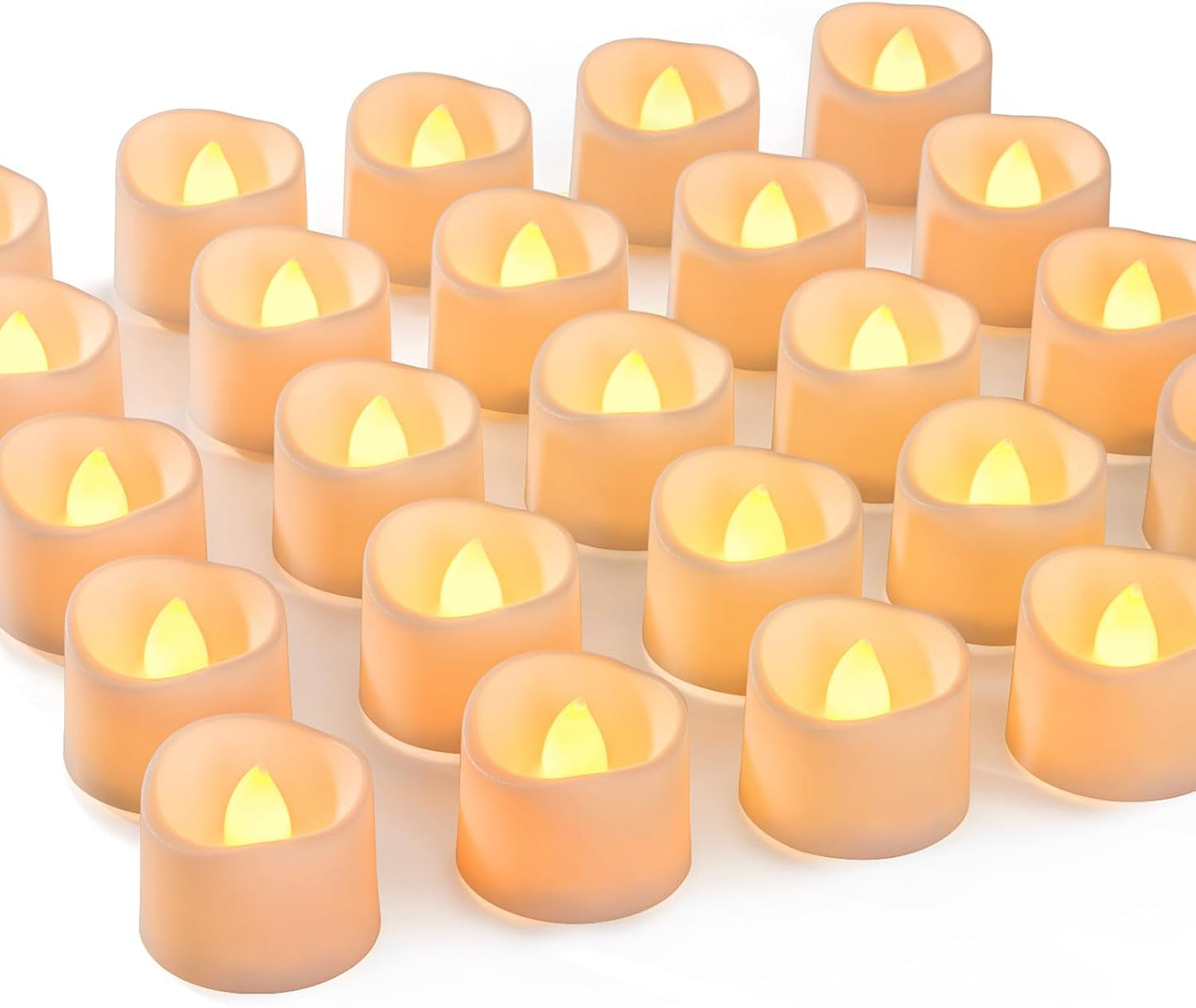 Homemory 48-Pack Novelty Flickering Flameless Tea Lights Candles, 200+Hours Battery-Operated LED Fake Candles for Wedding Table Centerpieces,Proposal,Anniversary, White Base, Ø1.5''xH1.3‘’
