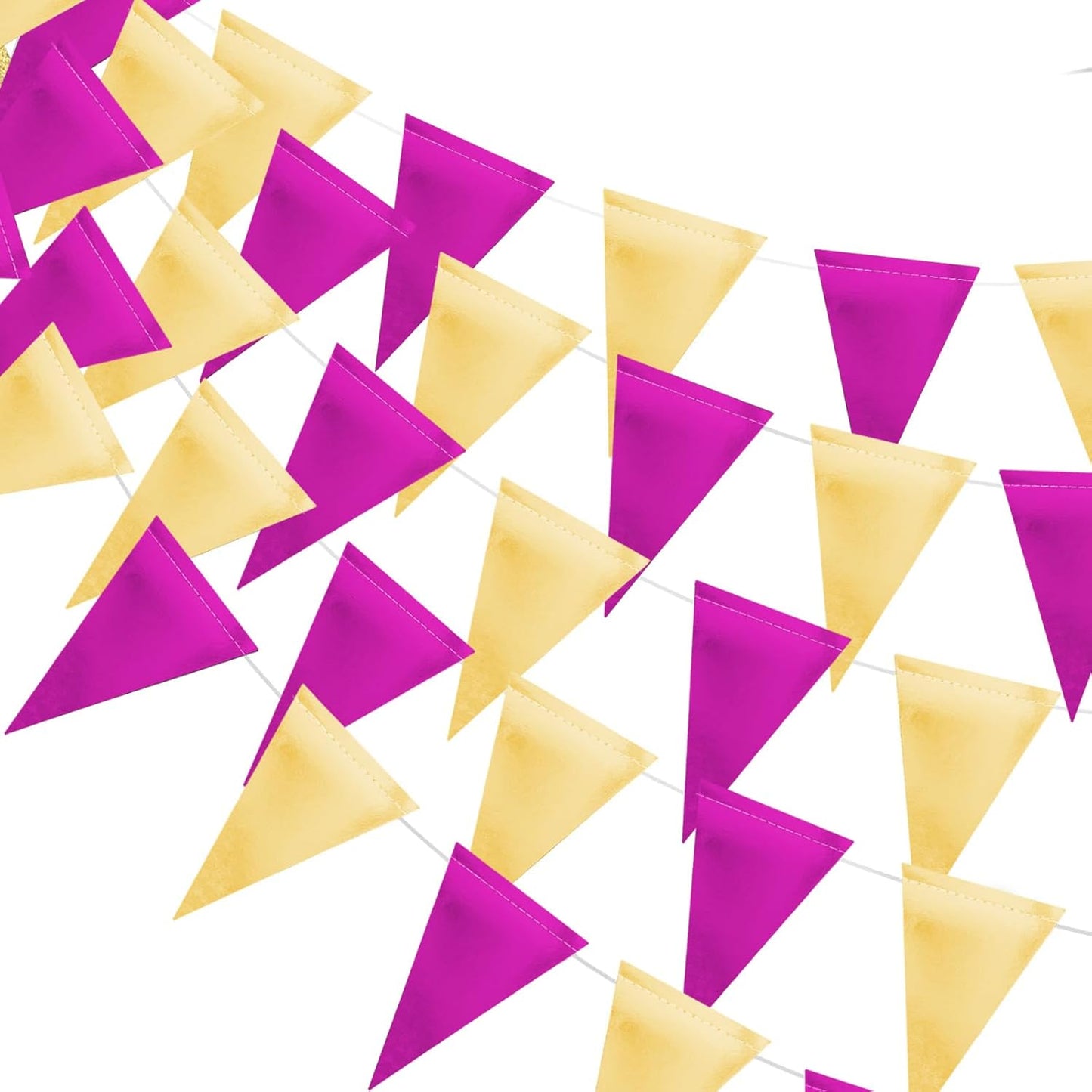 MerryNine Triangle Flag Bunting Banner, 3 Pack Vintage Style Pennant Banner for Wedding, Baby Shower, Event & Party Supplies 45pcs Flags (Purple Gold)