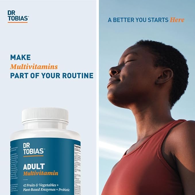 Dr. Tobias Adult Multivitamin for Women & Men, Immune Supporting Vitamins from 42 Fruits, Vegetables, Plus Probiotics, Vegan Multivitamins for Men & Women, Non-GMO, 90 Tablets, 30 Servings