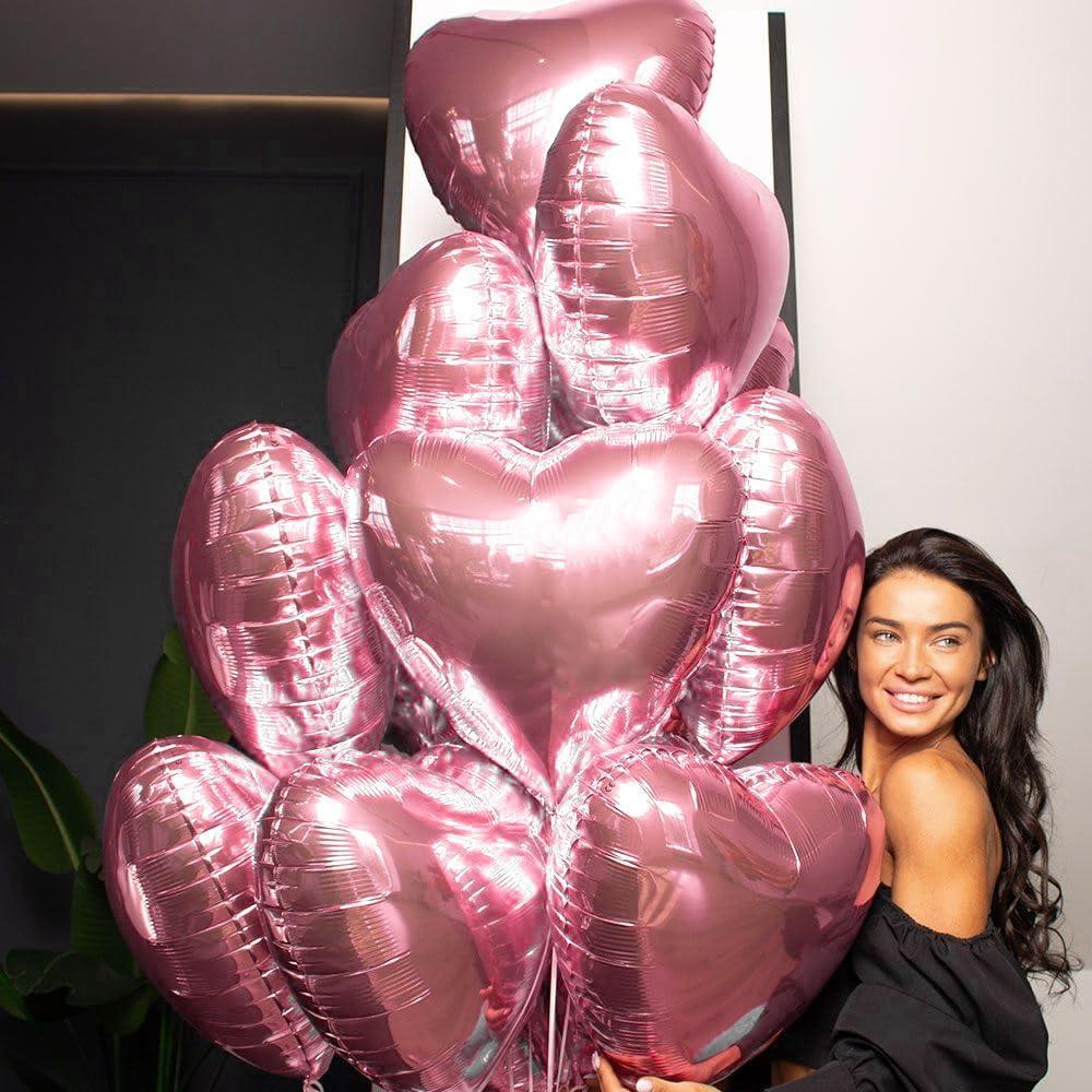 20 pcs 18inch Pink Heart Balloons, Heart shaped Balloon Foil Love Balloon for Birthday Valentines Wedding Decoration Party Balloon