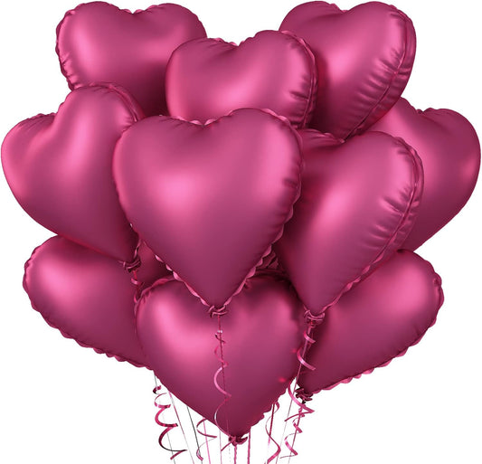 Biapian Foil Heart Balloons, 10PCS Pink Heart Shape Balloons Valentines Balloons 18inch Rose Red Foil Balloons for Helium Birthday Decorations for Girls Women for Valentines Day, Wedding, Anniversary