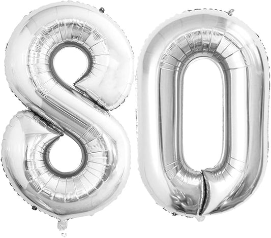 GOER Number 80 Balloons for 80th Birthday Party Decorations,42 Inch Jumbo Foil Helium Balloons for 80th Anniversary (Silver)