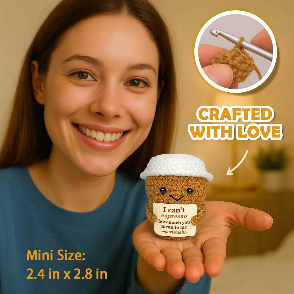 Coffee Lover Gift for Women Men, Cute Brithday Gifts for Boyfriend Girlfriend, Romantic Anniversary I Love You Gift for Him Her Couple, Positive Espresso Handmade Crochet