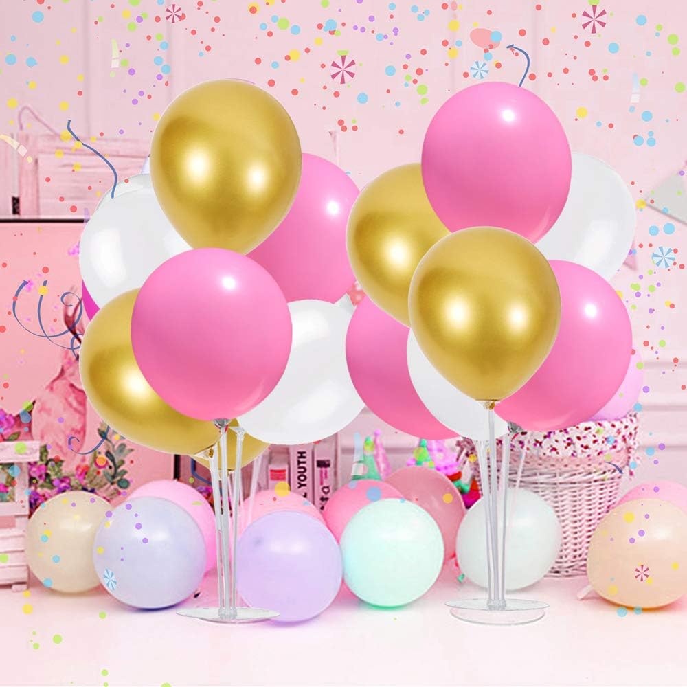 TONIFUL 4 Centerpieces Table Decoration Pink White Gold Balloon Centerpieces, Balloon Stand Kit for Girl Sweet 16th Birthday Decorations,Bridal Shower,Baby Shower