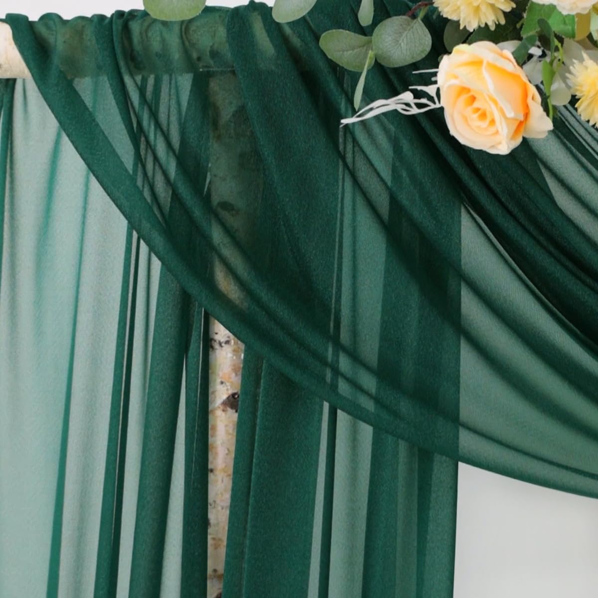 Socomi Wedding Arch Draping Fabric 29" x 20Ft 1 Panel Emerald Green Sheer Outdoor Curtain Drapes Extra Long for Bridal Baby Shower Ceremony Birthday Party Decor
