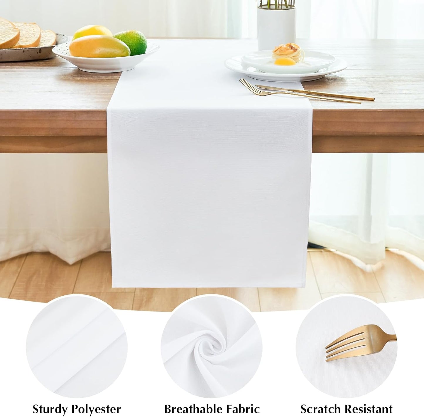 2 Pack White Long Table Runner 12 x 108 Inch Solid Color Farmhouse Runners Coffee Table Dresser for Daily Party Home Decoration