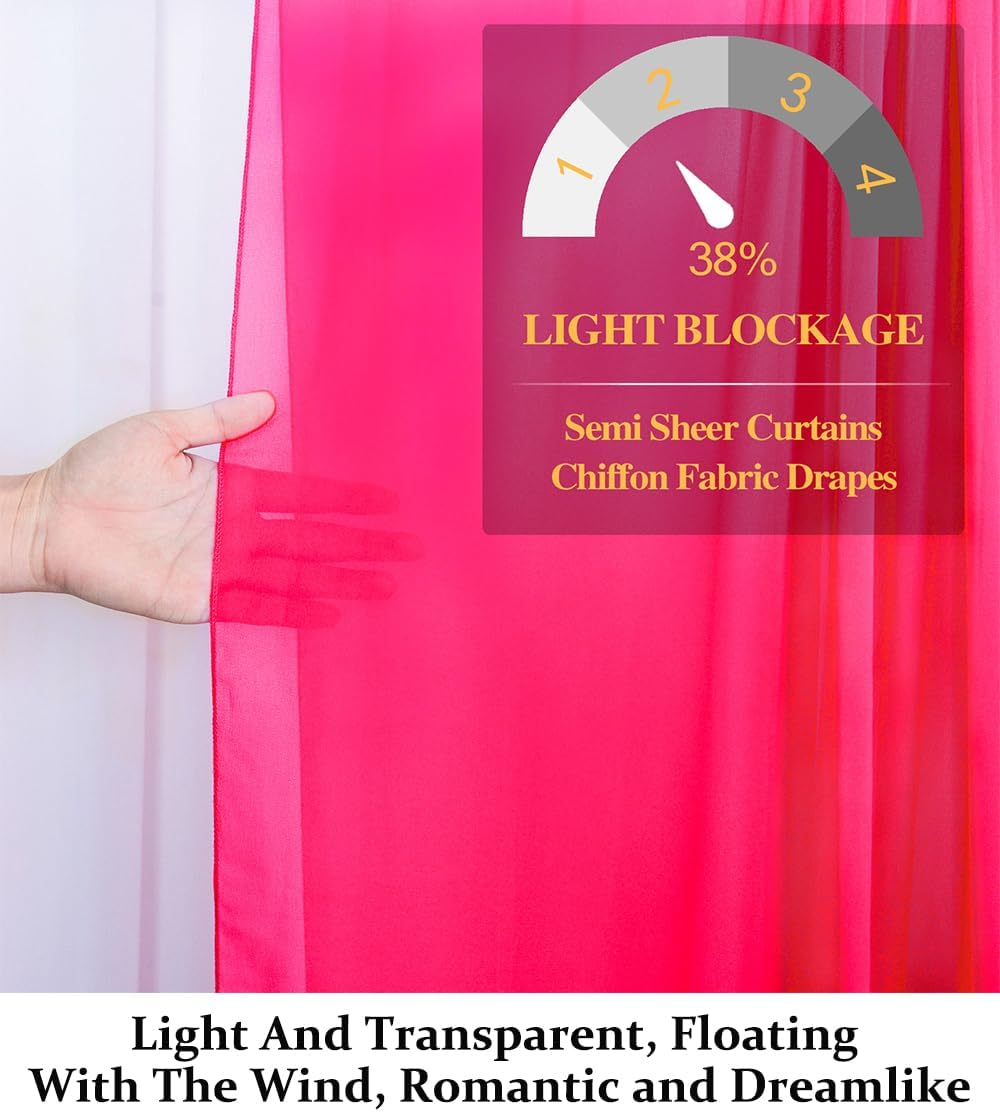 DUOBAO Fuchsia Wedding Backdrop Curtains 2-Pack 96 Inch Long Chiffon Curtain Panels with 4 Inch Rod Pockets for Windows Voile Drapes Treatment Ceremony Sheer Photography Backdrops(5FTx8FT Hot Pink)