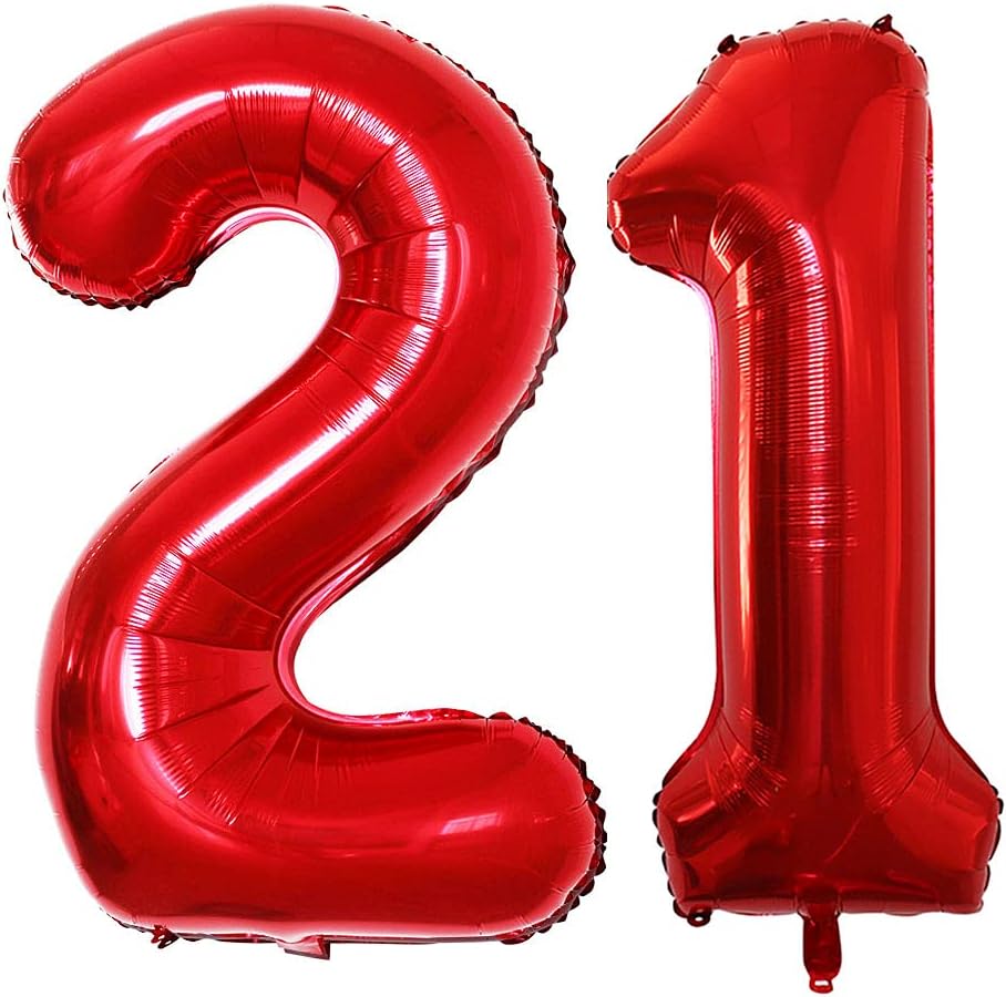 GOER Number 12 Balloons for 12th Birthday Sweet 12 Party Decorations,42 Inch Jumbo Foil Helium 21 Balloons for 21st Birthday Party Decoration (Red)