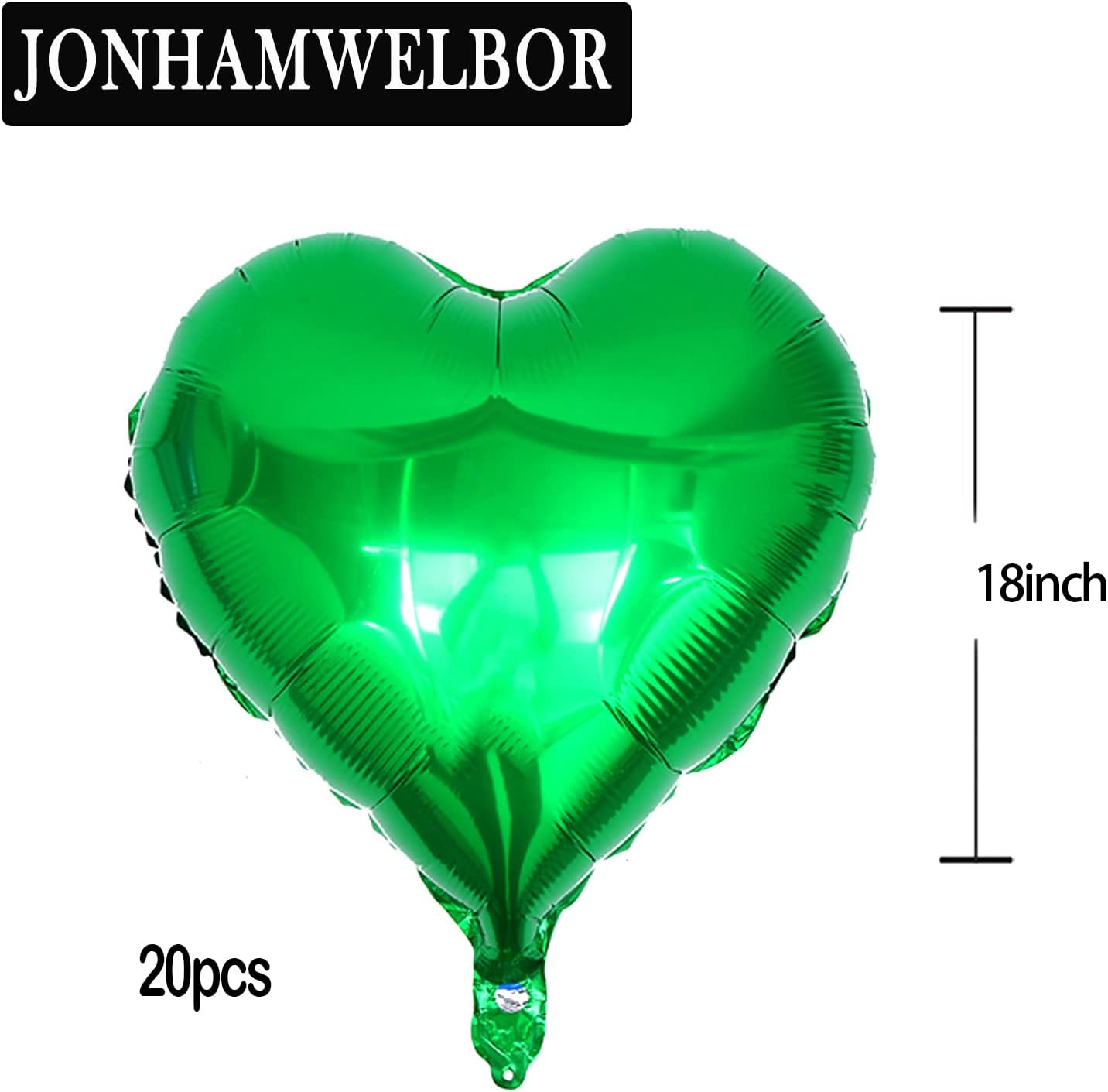 Jonhamwelbor 20Pcs 18 inch Green Foil Mylar Heart Shape Balloons Decorations Valentines Birthday Wedding Baby Shower Party (Emerald Green)