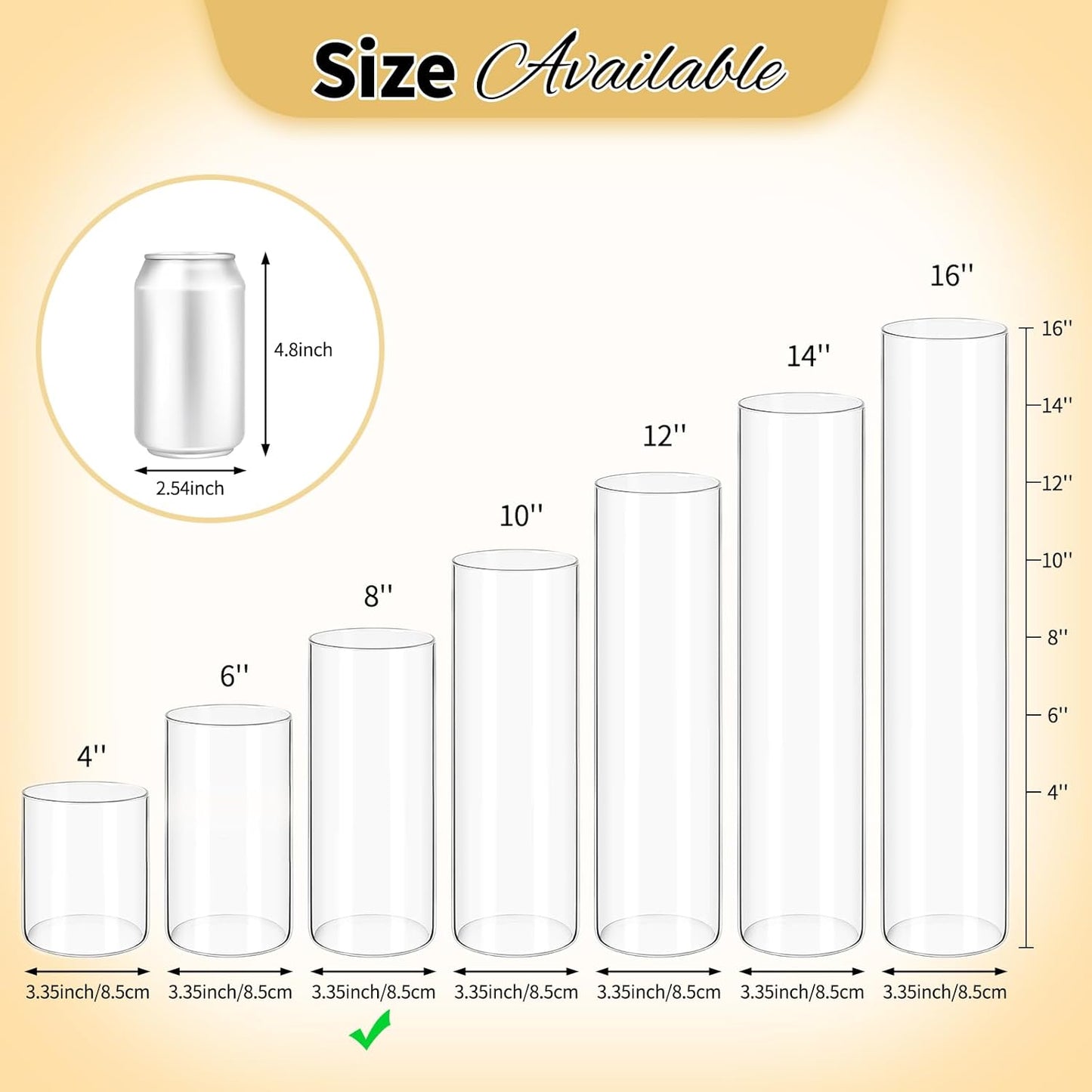 12Pack Glass Cylinder Vases for Centerpieces - 8 Inch Tall Flower Vase for Wedding Decorations, Floating Candle Holder Vase Bulk,Glass Hurricane Candle Holders for Table Shelf, Party, Home Decor