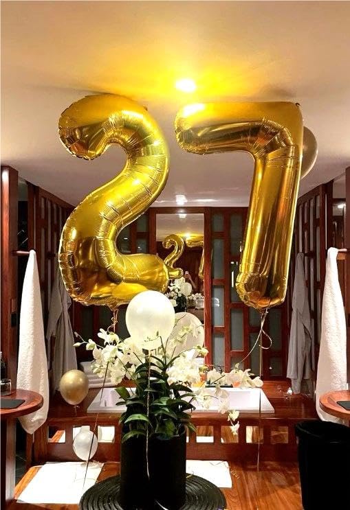 Digital Number 7 Gold Birthday Balloon 40 Inch, Foil Balloons for 7 17 27 70 77 Party Decorations Supplies, Mylar Numbers Balloon for Seven Wedding Anniversary