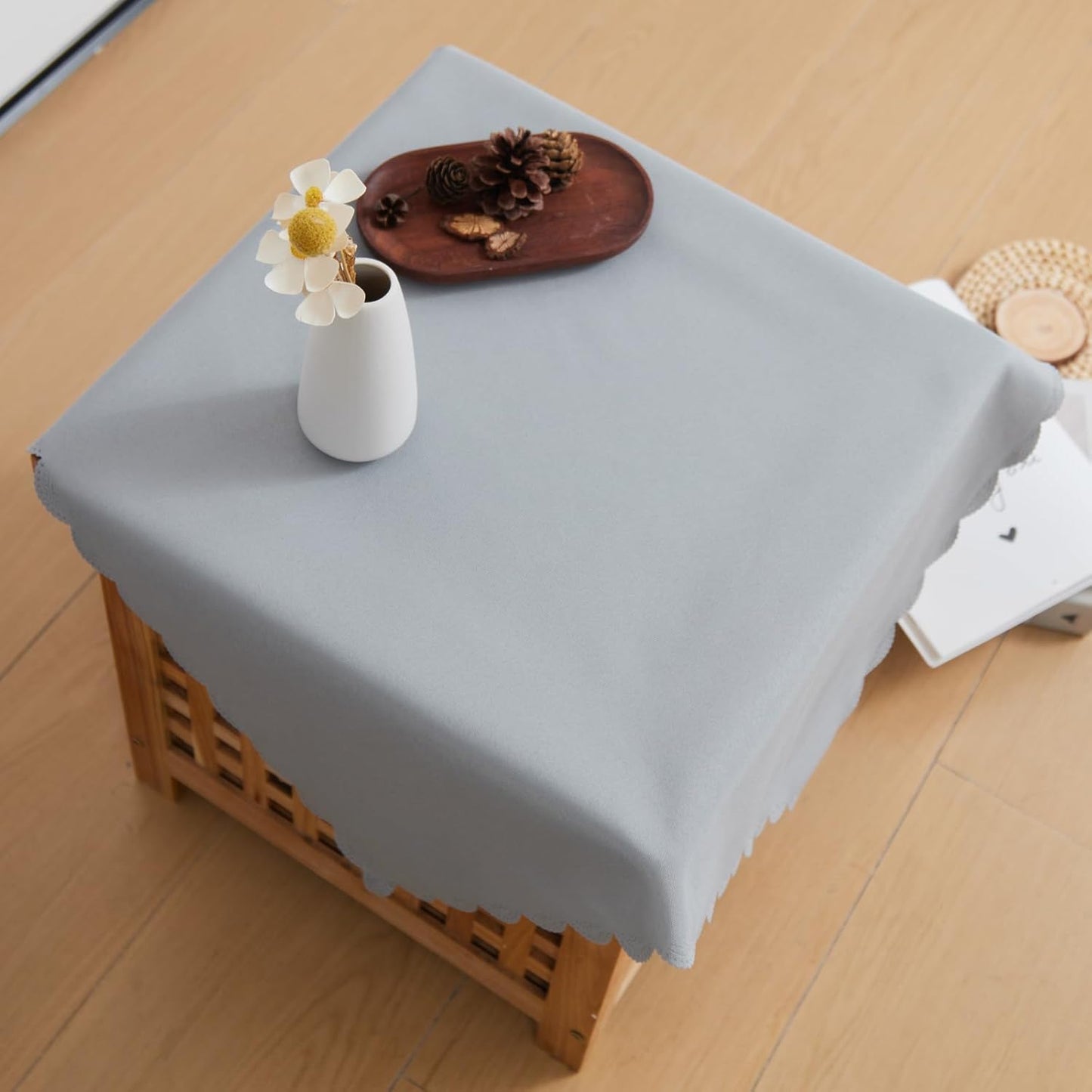 Small Square Grey Tablecloth 24 x 24 Inch Polyester Fabric Washable Table Cover Decorative Wrinkle Resistant Solid Color Table Cloth for Nightstand Party Wedding Camping