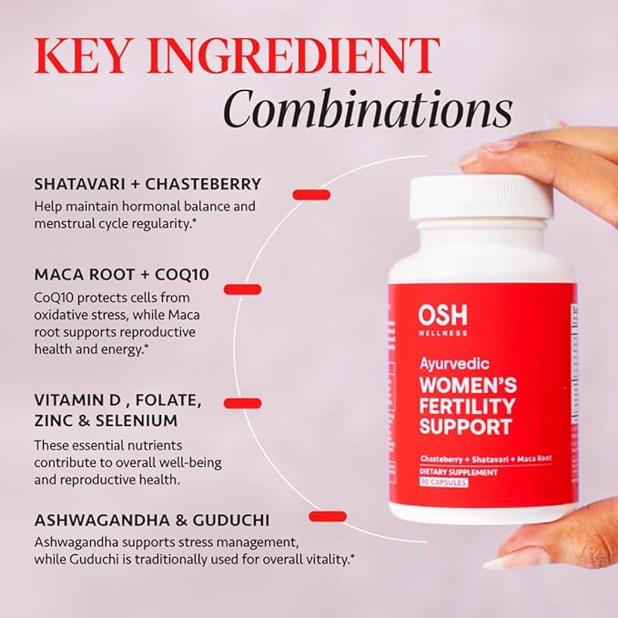 Ayurvedic Fertility Supplements for Women | Support Ovulation | Conception for Women | Egg Quality | Maca Root, Vitex, & Vitamins | Vegan | 90 Capsules - OSH Wellness