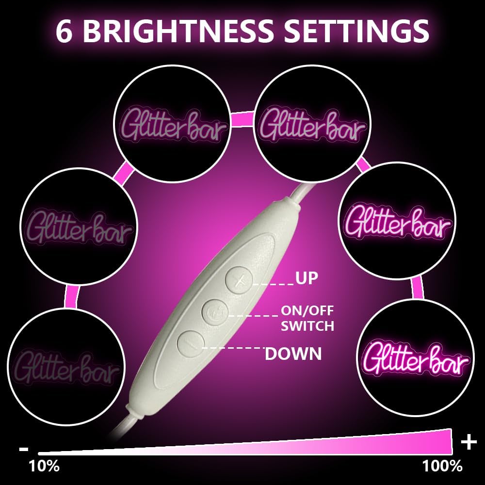 Glitter Bar Neon Sign,Bar Signs for Home Bar Decor,Led Bar Sign for Wedding,Birthday Party,Music Festival,Bachelor Party,Halloween, Christmas Decoration,Best Gift for Boys and Girls