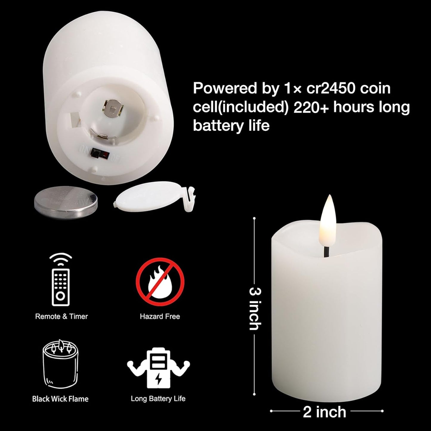 Eywamage White Flameless Votive Candles with Remote Batteries, 2x3 inch Flickering Small LED Wax Pillar Candles 6 Pack
