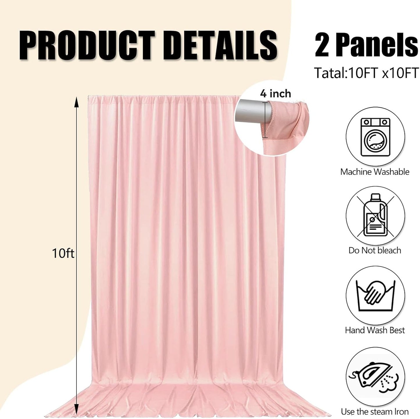 10ft x 10ft Ligt Pink Backdrop Curtains for Parties, Fabric Satin Background Curtain with Rod Pockets for Weddings, Birthday, Baby Shower, Photography, Graduation Party Backdrop Drapes, 2 Panels