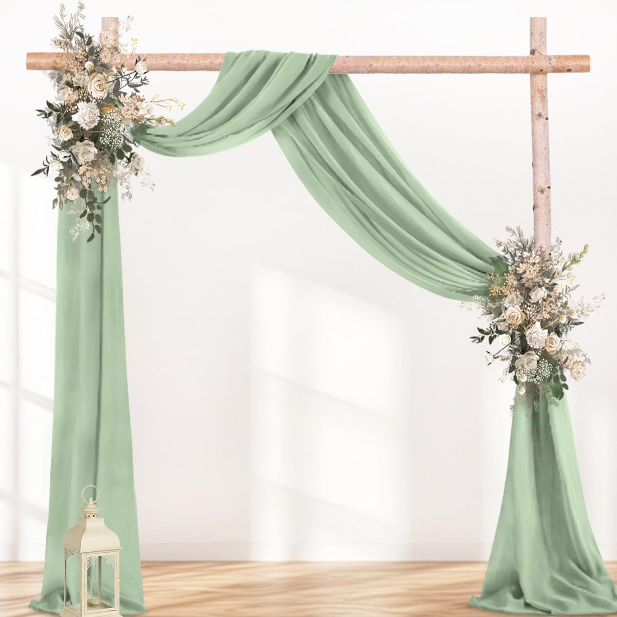 Sage Green 2 Panels Wedding Arch Draping Fabric 29" x 20Ft Sheer Drapes Outdoor Curtain for Wedding Party Baby Bridal Shower Arch Ceiling Backdrop Decor