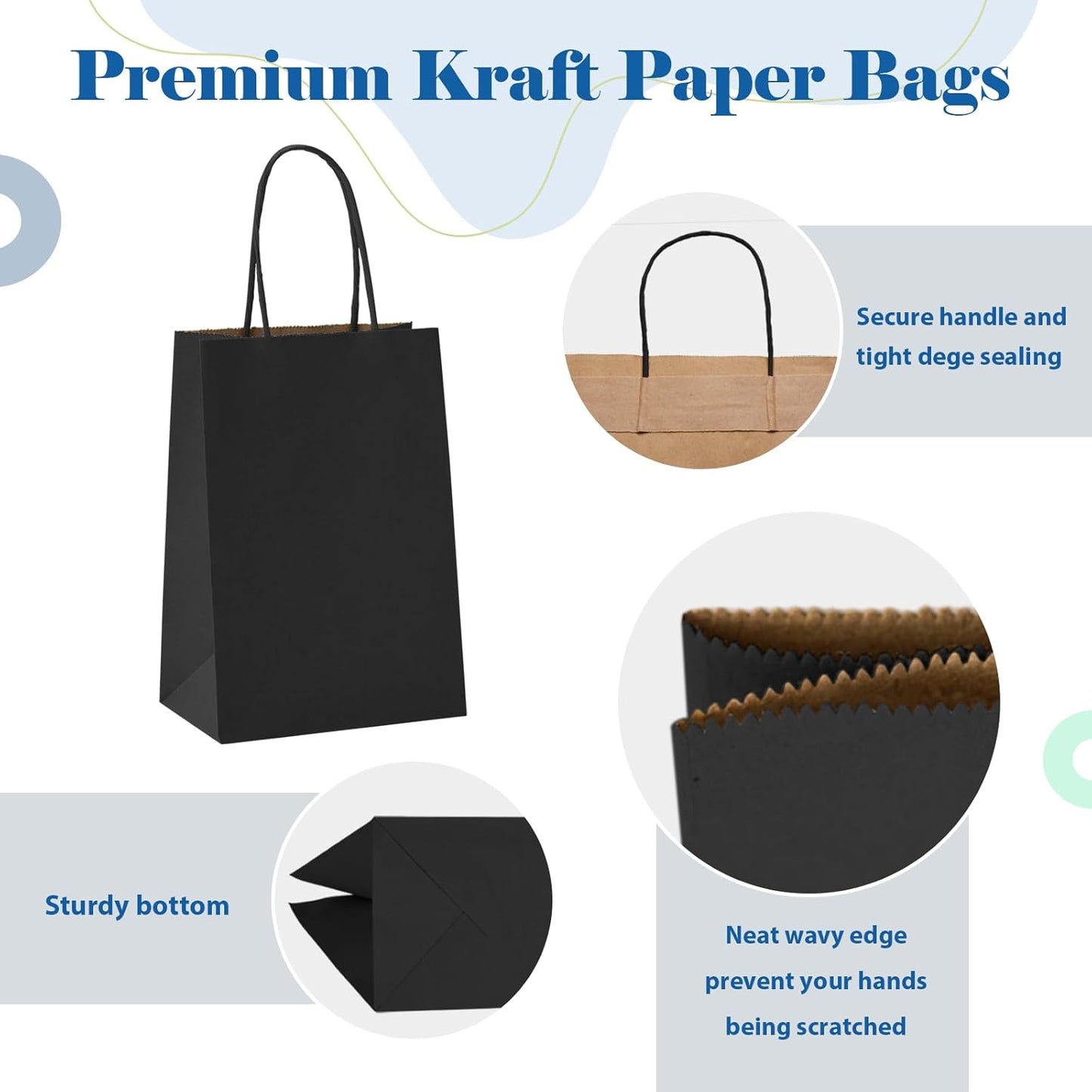 GSSUSA Kraft Paper Gift Bags 5.25x3.75x8'' 20 Pcs, Black Paper Bags with Handles, Bulk Kraft Gift Bag for Shopping, Craft, Grocery, Party, Retail, Lunch, Business, Wedding, Merchandise, Boutique