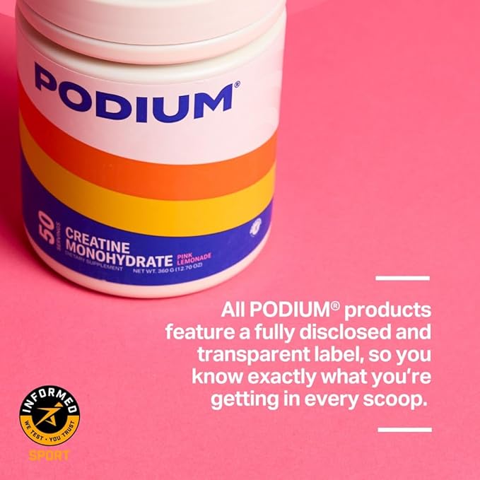 Podium Nutrition, Solos | Creatine Monohydrate, 50 Servings, Pink Lemonade, Boost Athletic Performance