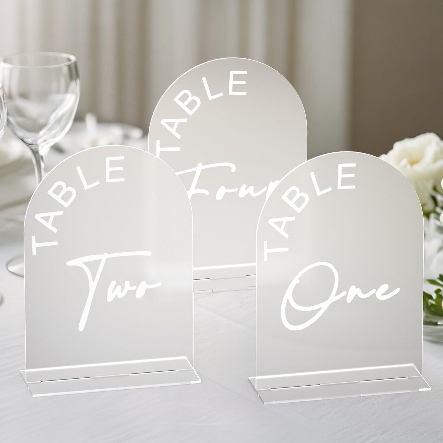 Frosted Arch Wedding Table Numbers 1-25 with Stands, 5x7 Inch Acrylic Arch Sign with Holder for Wedding Reception Table Centerpiece Decoration