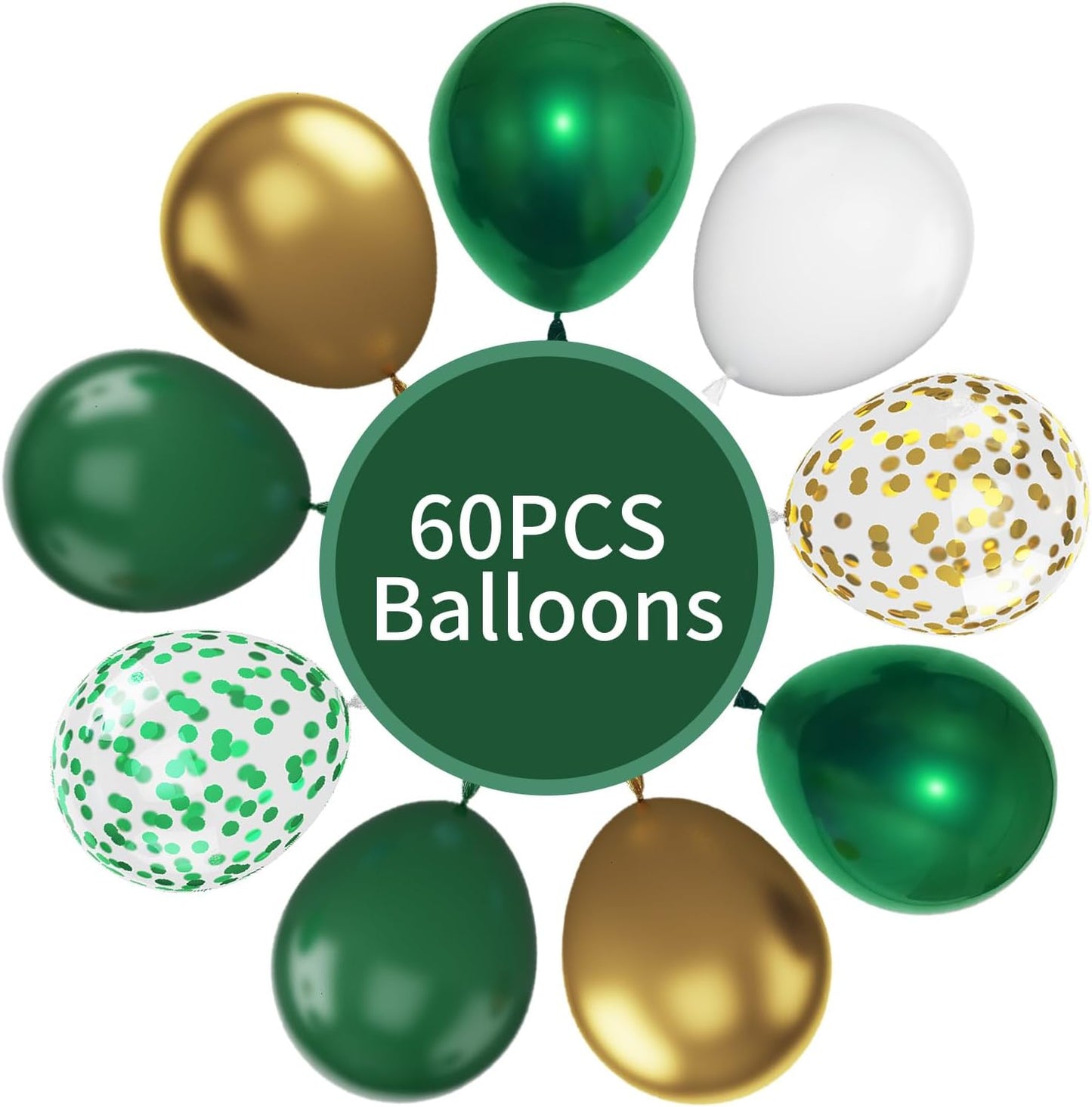 Green and Gold Balloons, 60Pcs Dark Green Gold Balloons, 12 Inch Metallic Gold Latex Balloons Green Gold Confetti Balloons Helium for Birthday Safari Jungle Baby Shower Anniversary Party Decoration