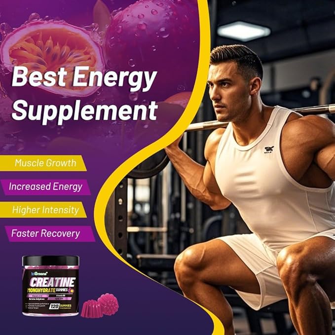 Creatine Monohydrate Gummies 6g for Men & Women, Potent Creatine Supplement, Chewables Creatine for Energy Boost, Increase Strength and Build Muscle, Gluten-Free, Sugar Free,120 Count