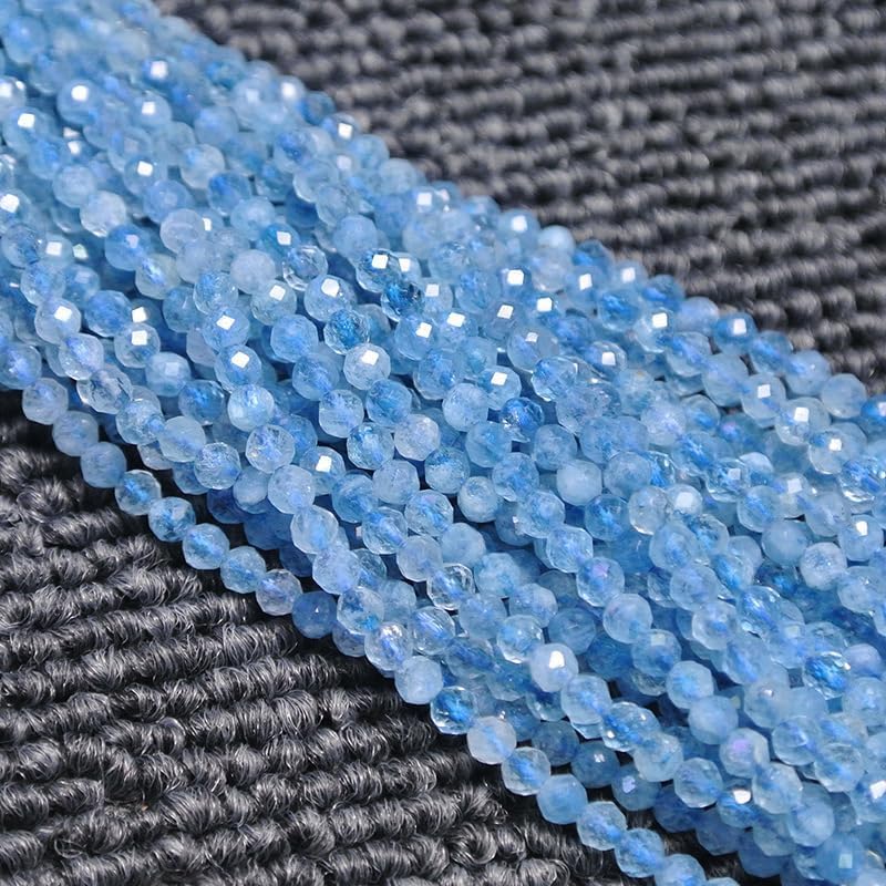 Song Xi 90pcs 4mm Natural Aquamarine Gemstone Beads Faceted Round Loose Stone Beads for Jewelry Making