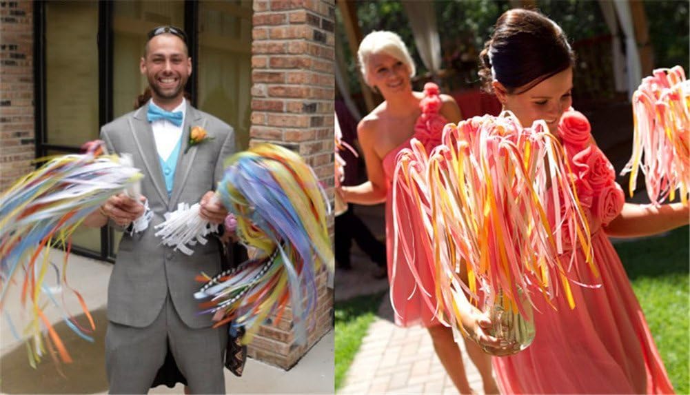 100PCS Ribbon Stick Wands Wedding Streamers with Silk Fairy Stick Wand for Wedding Party Baby Shower Send Off Party Activities Holiday Celebration Favors (Purple-100PCS)