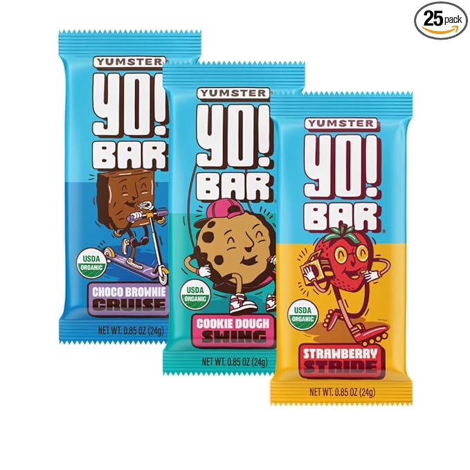 Yo! Bar by Bearded Brothers Vegan Organic Kids Bar | Gluten Free, Paleo and Whole 30 | Soy Free, Non-GMO, Low Glycemic, No Sugar Added, Fiber + Whole Foods | Variety 3 Flavor Pack | 25 Bars