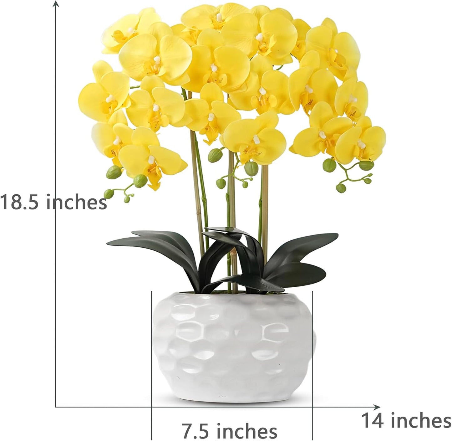 Orchid Artificial Flowers with White Vase Large Silk Faux Phalaenopsis Flowers for Dining Room Table Floral Centerpieces Indoor Decoration,Yellow