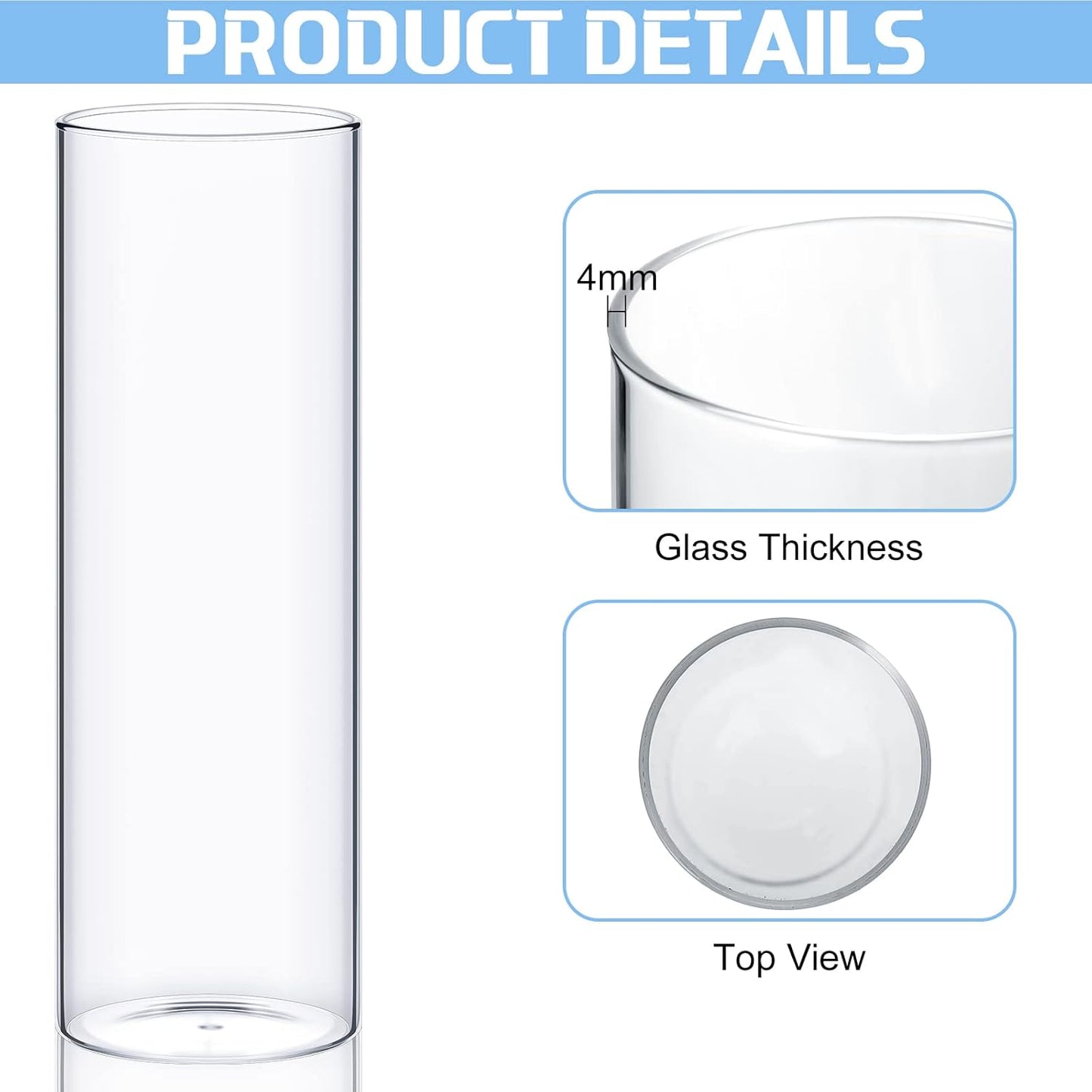 Sawysine 12 Pcs Glass Cylinder Vases 2.5''/2.95''/3.9'' Diameter Clear Flowers Vase Hurricane Floating Candles Holders for Table Centerpieces (3.9 x 8 in,3.9 x 10 in,3.9 x 12 in)